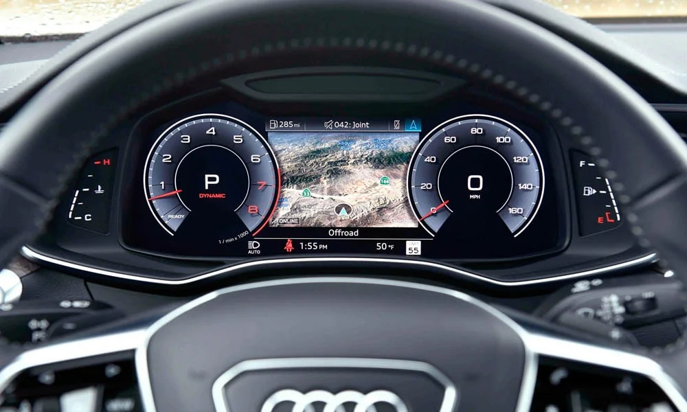 Фото Audi A7 Sportback — приборная панель. Экран приборов за рулём — вся ходовая информация перед глазами. Компоновка приборов настраивается в меню у большинства версий Audi A7 Sportback — приборная панель