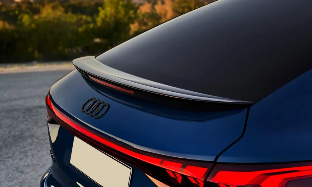 Фото Audi SQ6 Sportback e-tron (2024) — крыша. Крыша сверху: остекление, рейлинги и антенна-плавник. Панорамное стекло зрительно увеличивает салон; шторка спасает в жару Audi SQ6 Sportback e-tron (2024) — крыша