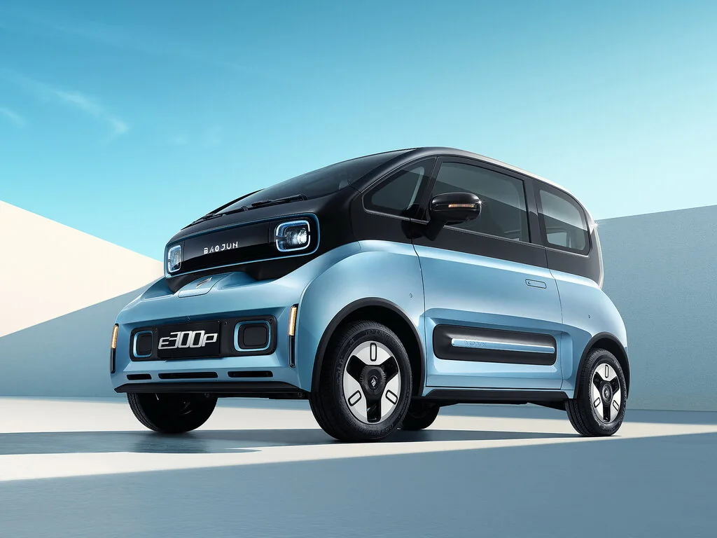 Фото Baojun E300 (2021) — вид спереди. Анфас: решётка, форма фар и бампер — по ним модель и узнают на дороге Baojun E300 (2021) — вид спереди