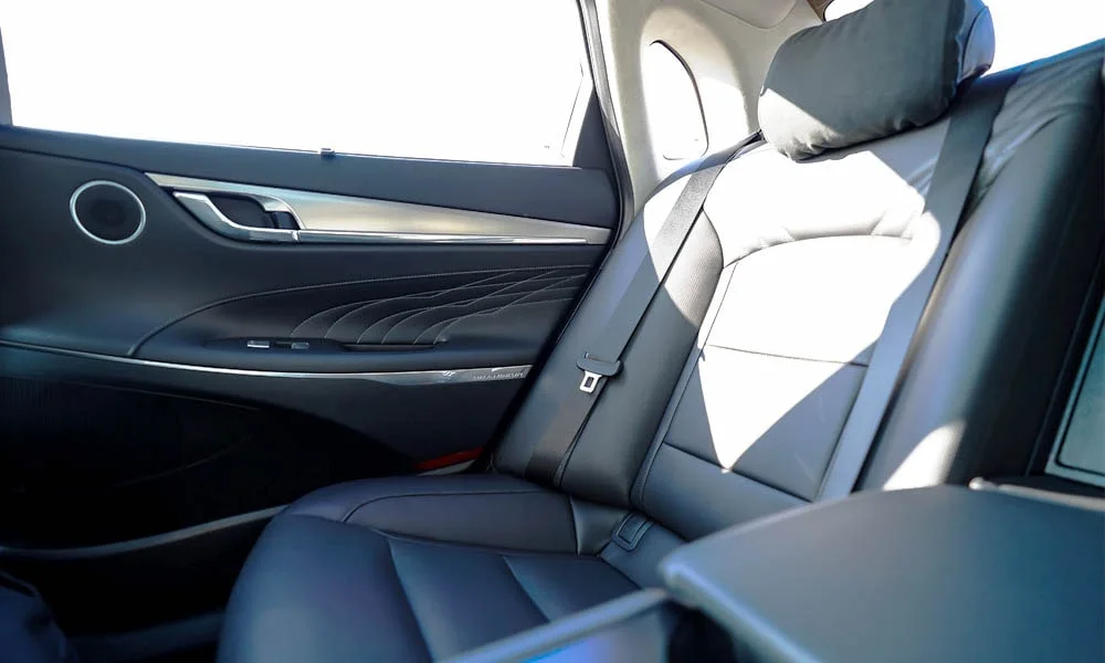 Фото Hyundai Grandeur — дверная карта, фото 3. Внутренняя панель двери: сочетание материалов и компоновка управления в тёмной гамме Hyundai Grandeur — дверная карта, фото 3