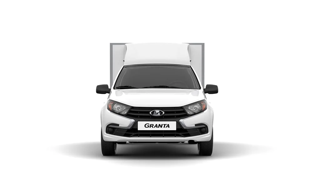 Фото LADA Granta Фургон — вид спереди, фото 3. Белый кузов, строгая симметрия оптики — базовый ракурс знакомства с дизайном. Дневные ходовые огни включаются автоматически с запуском LADA Granta Фургон — вид спереди, фото 3