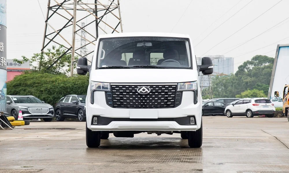 Фото Maxus V80 (2024) — вид спереди, фото 5. Белый кузов, строгая симметрия оптики — базовый ракурс знакомства с дизайном Maxus V80 (2024) — вид спереди, фото 5