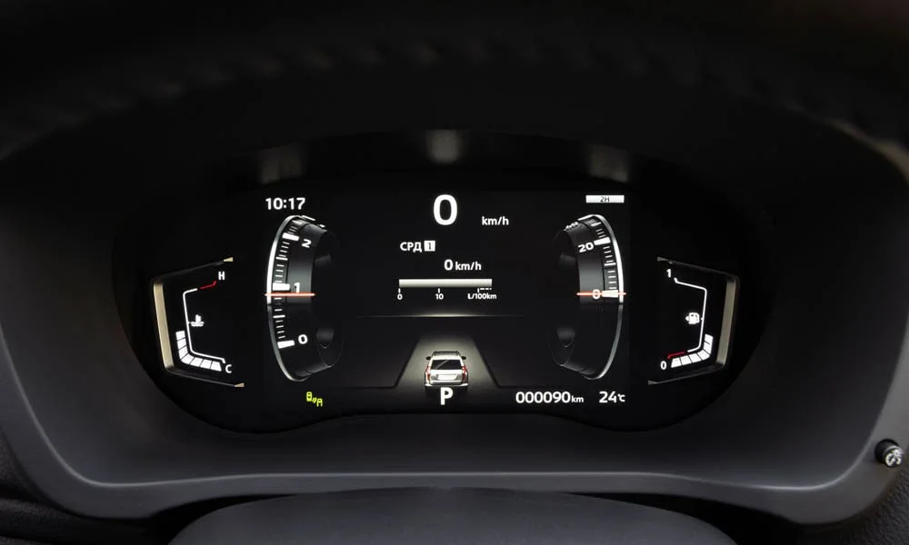 Фото Mitsubishi Pajero Sport — приборная панель. Скорость, запас хода и подсказки ассистентов перед глазами Mitsubishi Pajero Sport — приборная панель