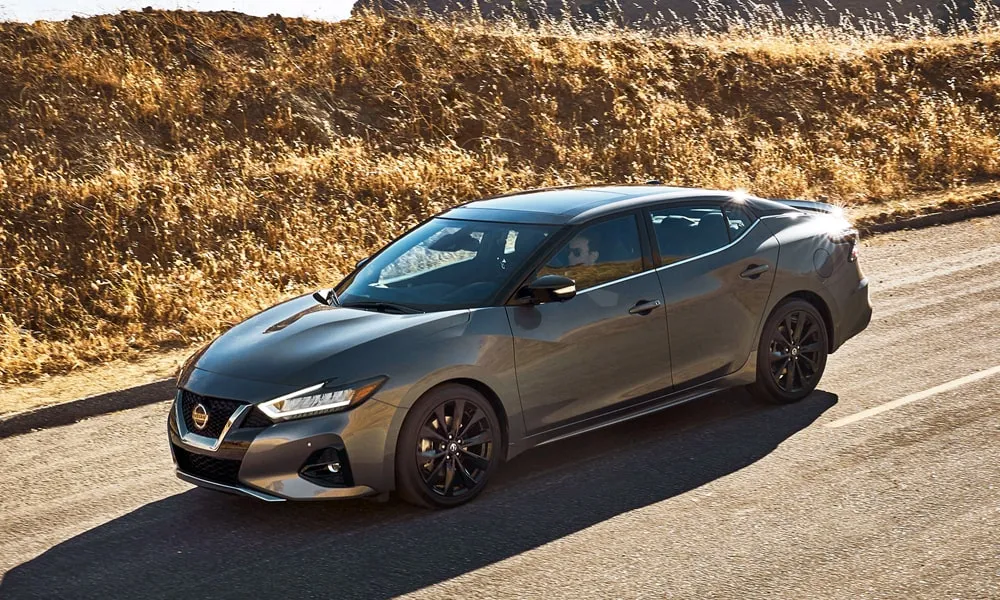 Фото Nissan Maxima — вид спереди, фото 9. Серый кузов, строгая симметрия оптики — базовый ракурс знакомства с дизайном Nissan Maxima — вид спереди, фото 9