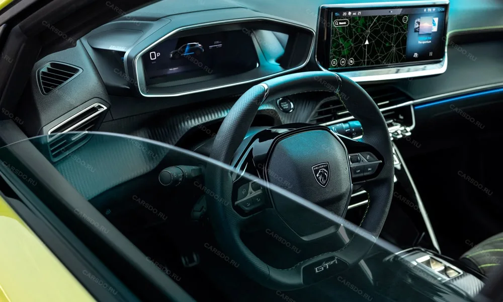 Фото Peugeot 208 — интерьер, фото 2. Общий план салона: архитектура панели, консоль и кресла Peugeot 208 — интерьер, фото 2