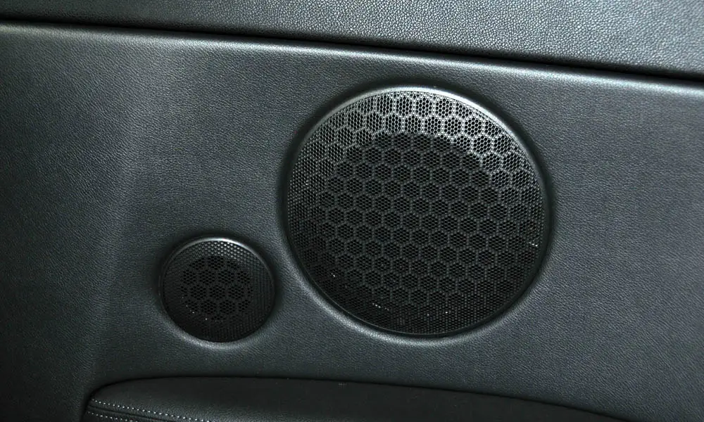 Фото Renault Laguna — динамик аудиосистемы. Решётка динамика — деталь штатной акустики. Твитеры на стойках и панели — признак многоканальной системы Renault Laguna — динамик аудиосистемы