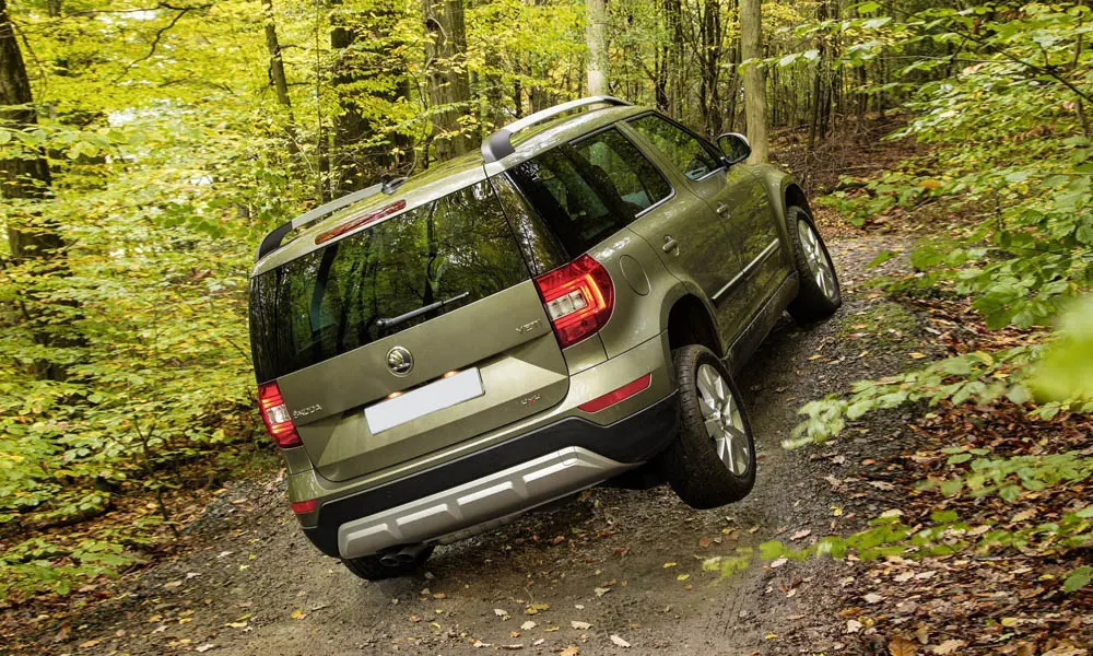 Фото Skoda Yeti — вид сзади, фото 4. Линия крыши, стойки и задняя дверь в зелёном исполнении Skoda Yeti — вид сзади, фото 4