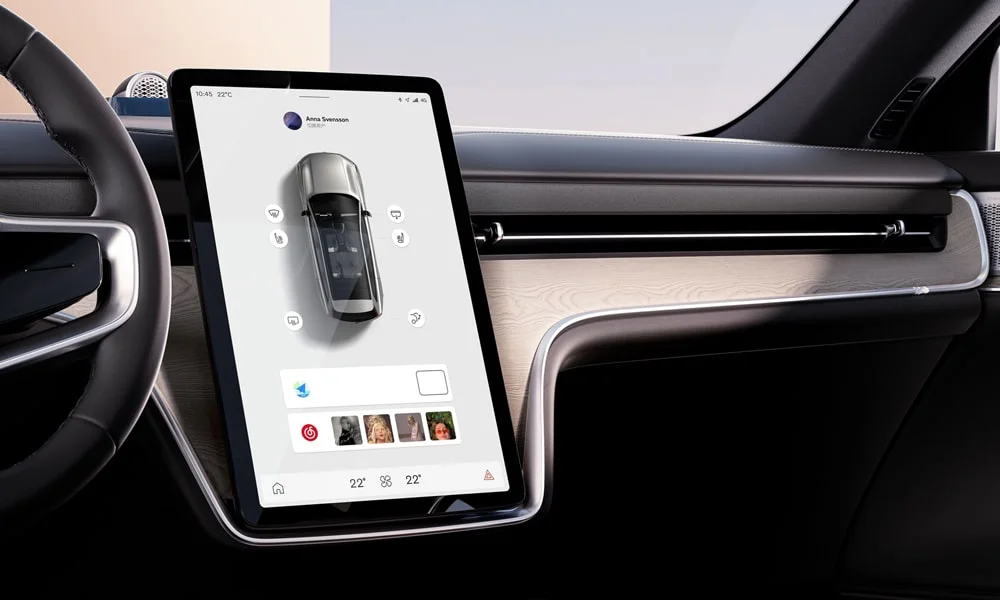 Фото Volvo EX90 (2024) — интерьер, фото 2. Общий план салона: архитектура панели, консоль и кресла Volvo EX90 (2024) — интерьер, фото 2